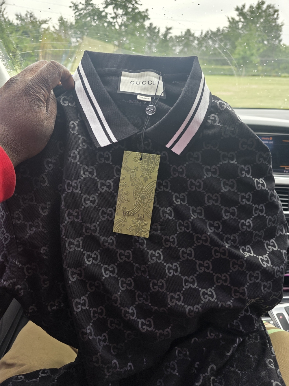 Gucci Black GG Monogram Polo with White-Trim Collar
